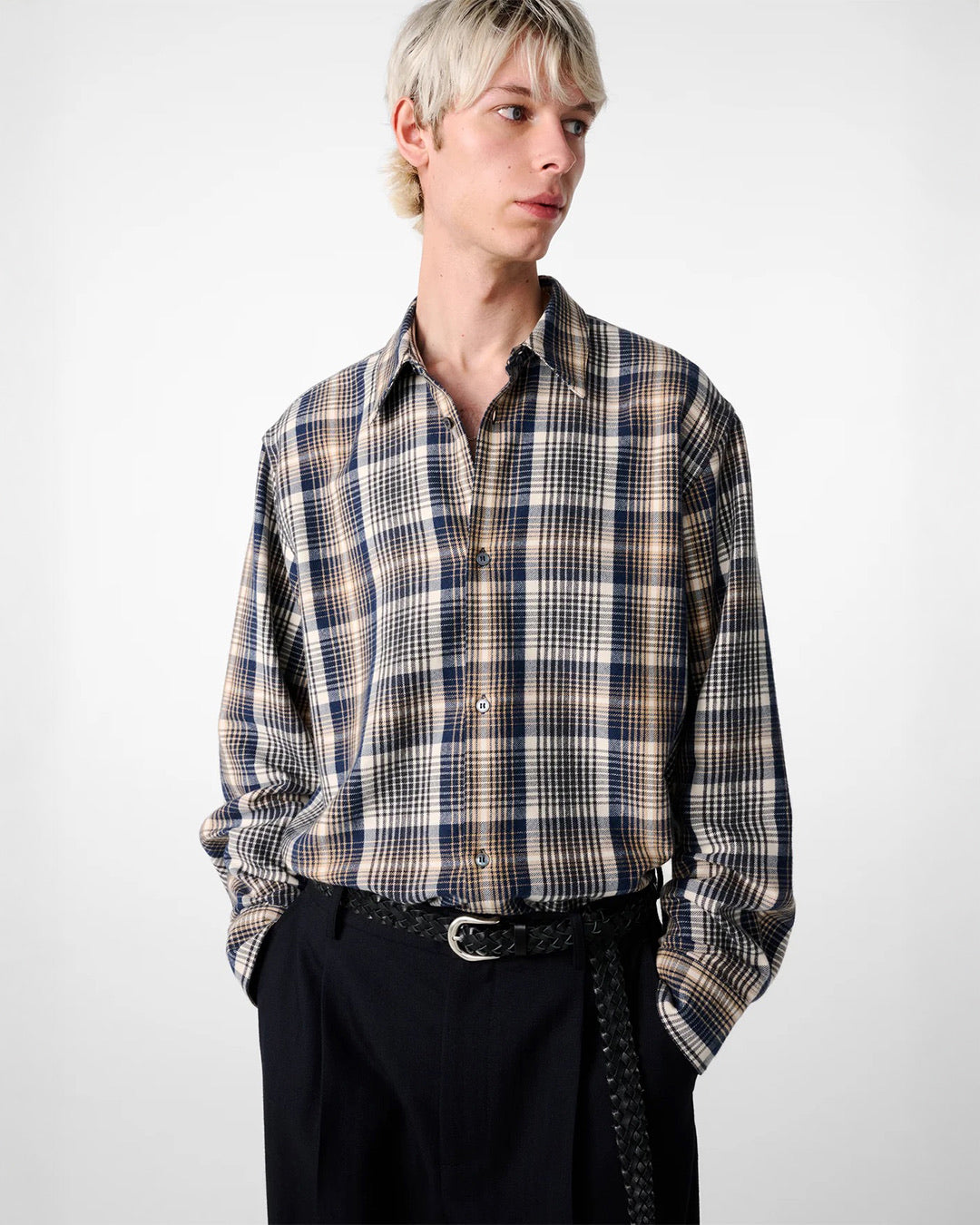 Navy/Oatmeal View Brushed Check Regular Fit Shirt