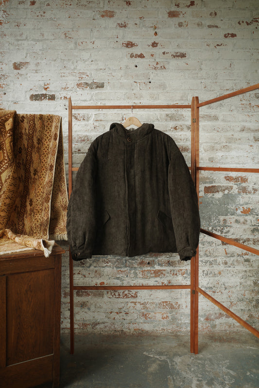 Carob Linen Velvet Padded Zip Parka