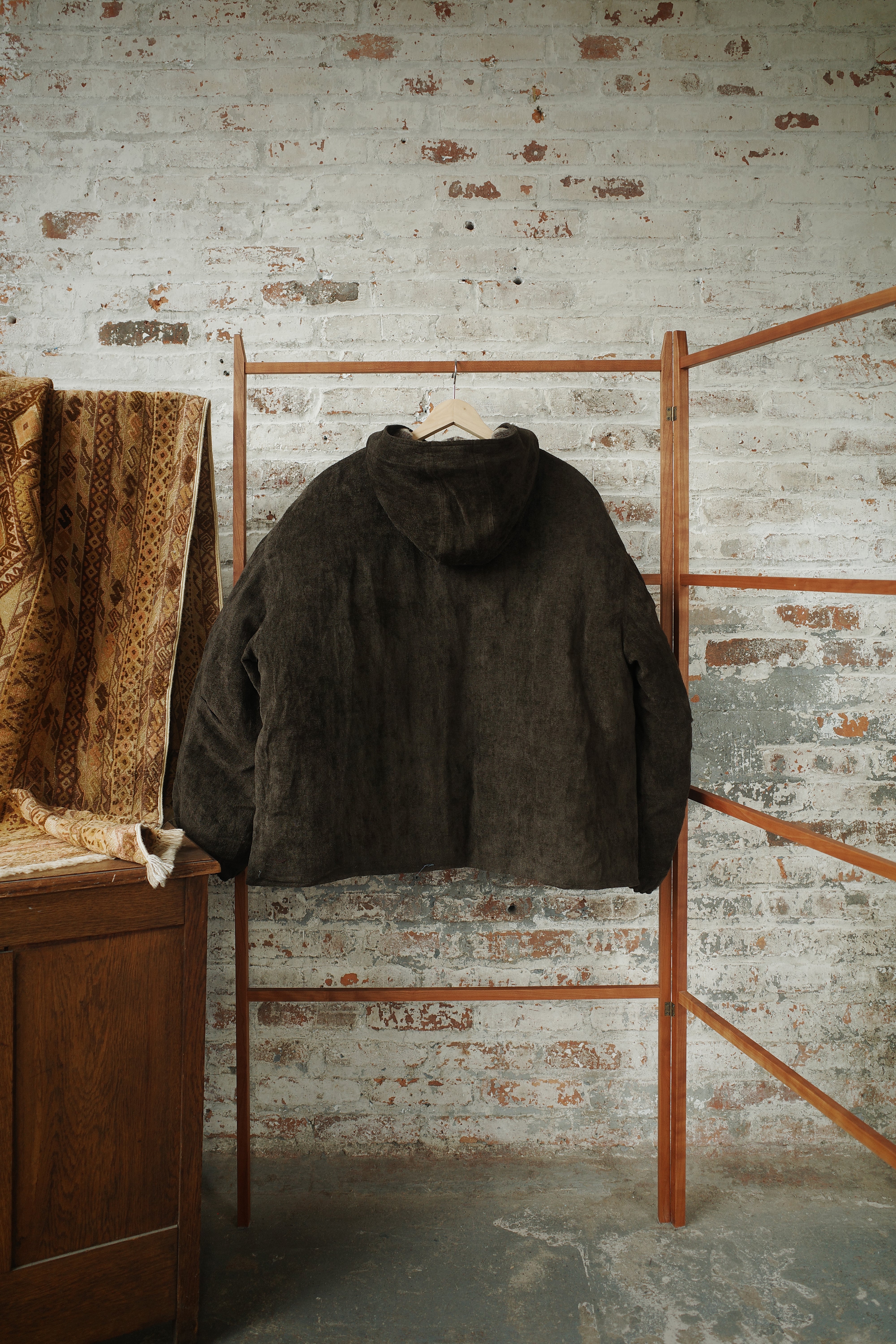 Carob Linen Velvet Padded Zip Parka