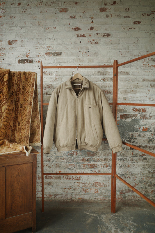 Ecru Wool Cotton Herringbone Padded Track Blouson