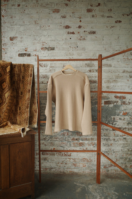 Natural Brown Cotton Waffle Long Sleeve Arc Tee