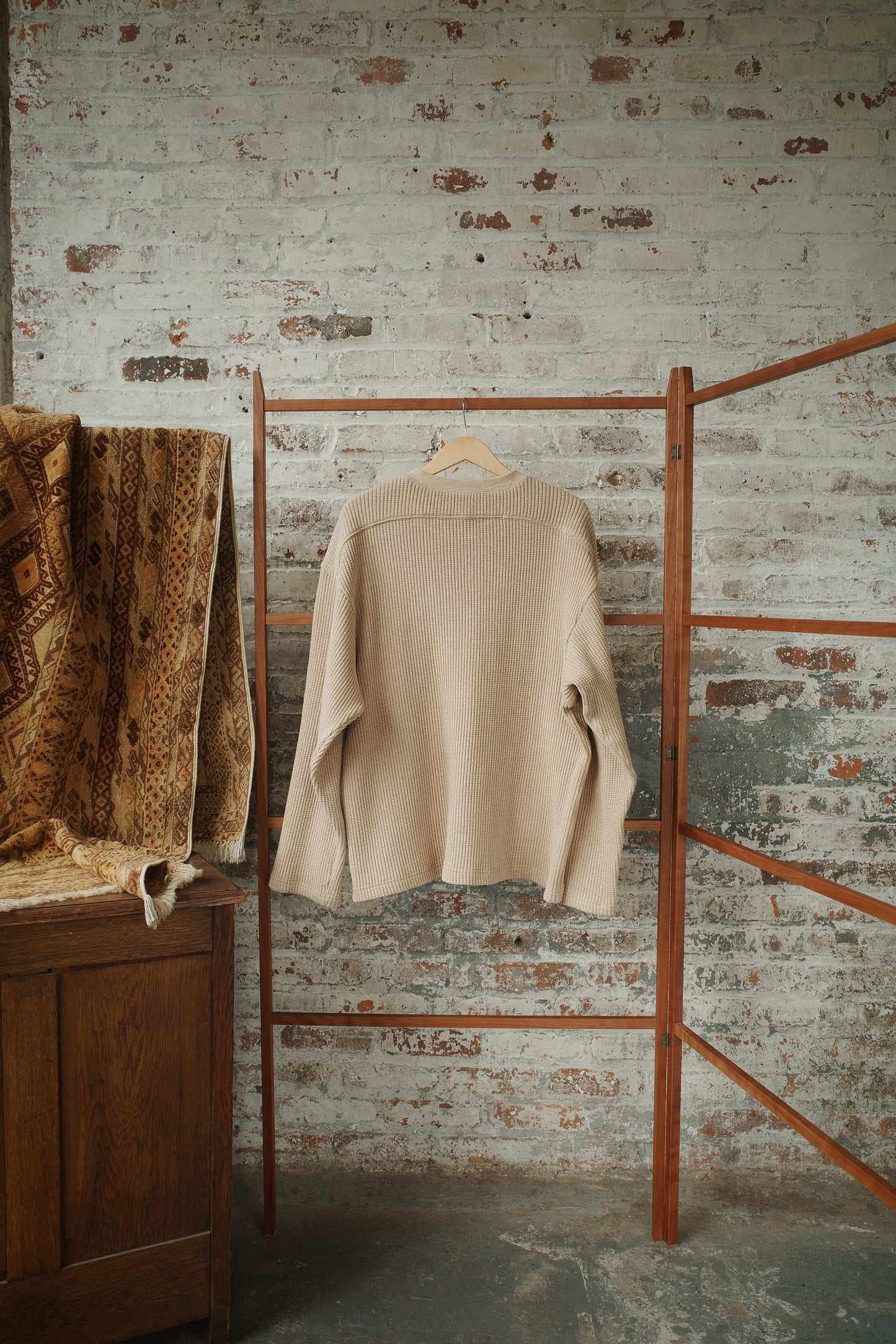 Natural Brown Cotton Waffle Long Sleeve Arc Tee
