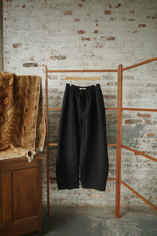 Black Wool Cotton Washi Twill Cocoon Pant