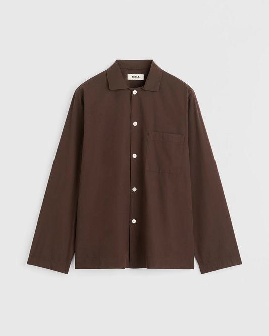 Coffee Cotton Poplin Pyjamas Shirt